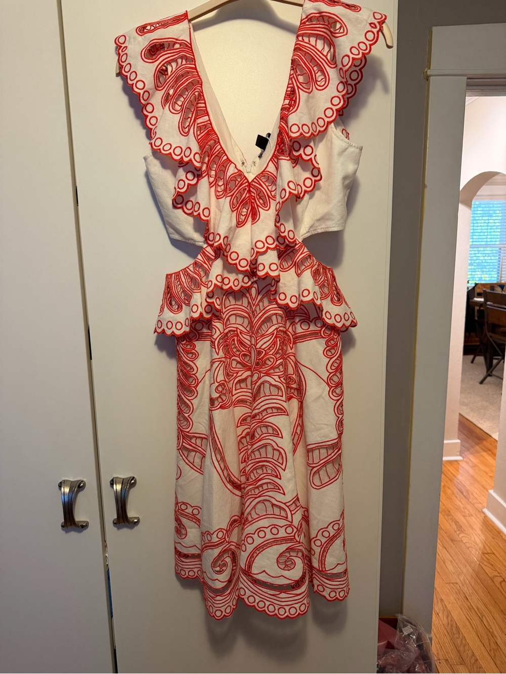Karen Millen White Midi Dress with Red Embroidery